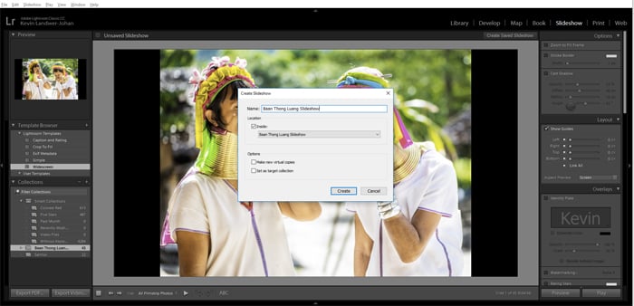 a screenshot showing how to create a Lightroom slideshow