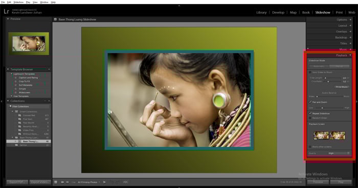 a screenshot showing how to create a Lightroom slideshow