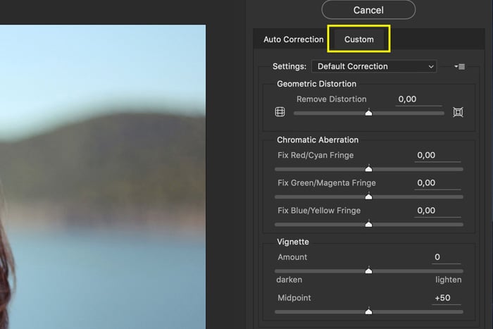 a screenshot showing how to add a vignette effect in Photoshop