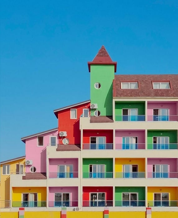 Colorful apartments with blue sky
