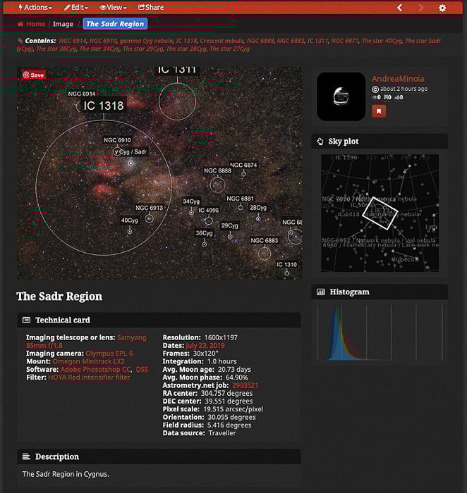 A screenshot of the AstroBin website