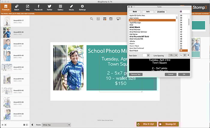 Screenshot of BlogStomp text brackets