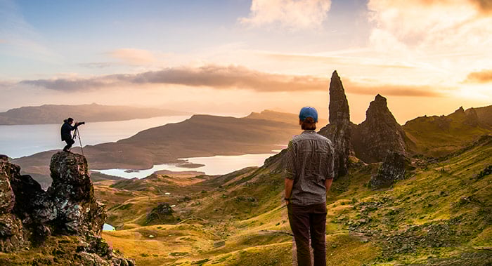 Finished image of a person added into a landscape scene using the clipping mask.