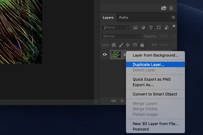 Screenshot of how to mirror an image in Photoshop