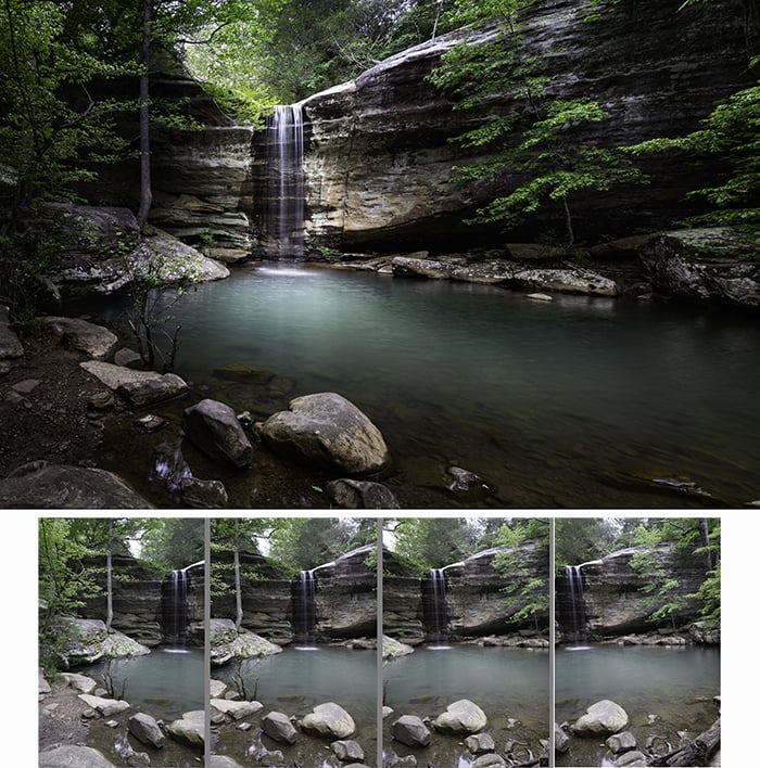 landscape-oriented panorama from four images created in portrait orientation.