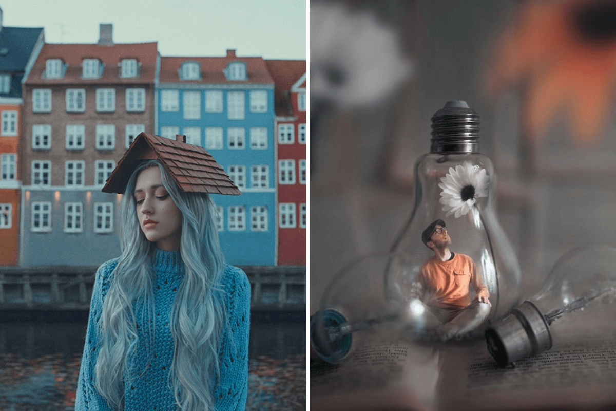 Diptych of two creative self-portraits by Anya Anti and Joel Robison