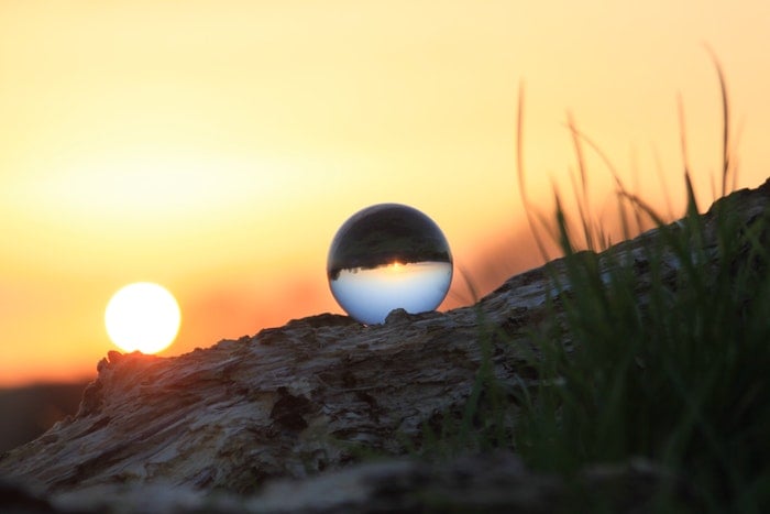 A sunset shot through a lensball