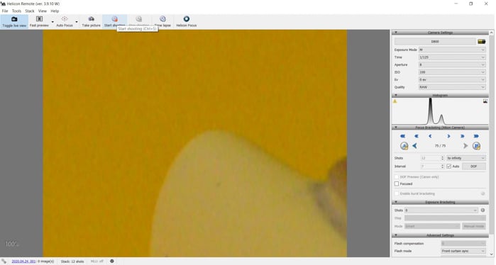 A screenshot of focus stacking in Helicon Soft