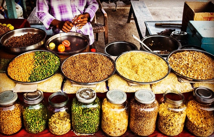 Indian food and spices at a market vendor