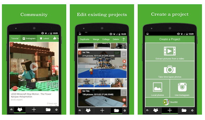 Screenshot of 'PicPac stopmotion and timelapse' app homepage