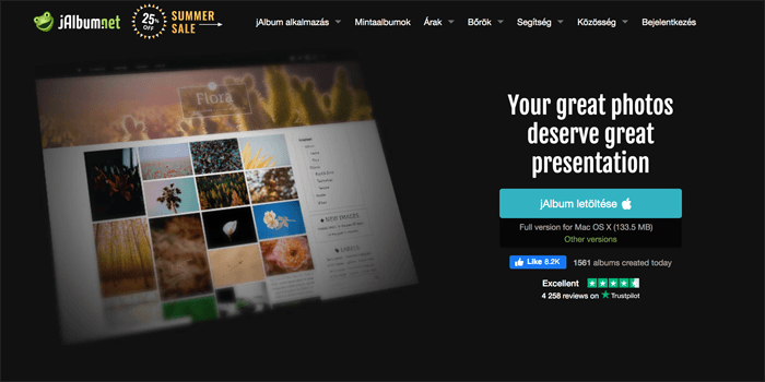 A screenshot of Jalbum website homepage