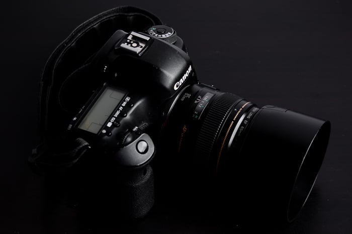 A Canon DSLR fitted with Canon EF 85mm f/1.8 USM lens