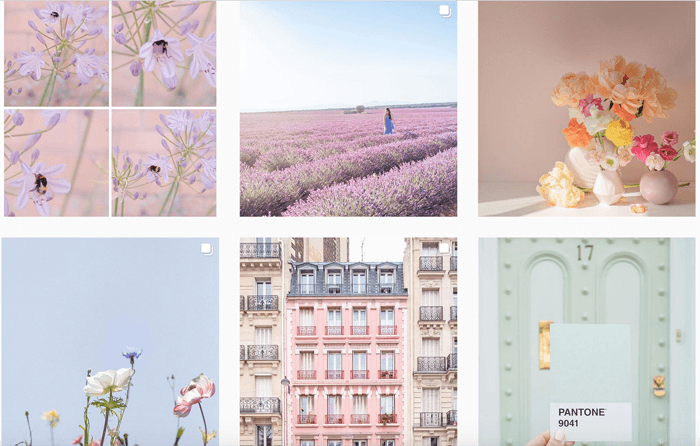 6 photo grid of dreamy pastel photos
