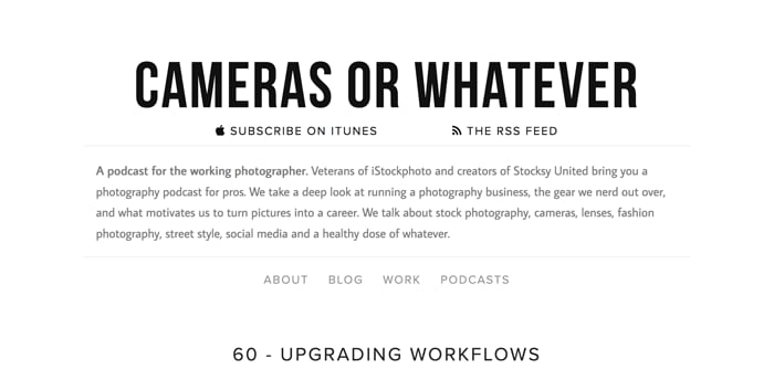 Screenshot of 'cameras or whatever' photography podcast playing in an app