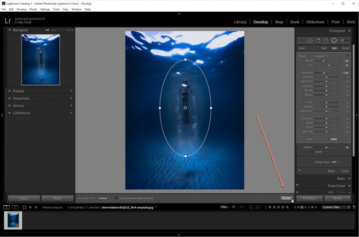 A screenshot of how to add a vignette to an image in Lightroom