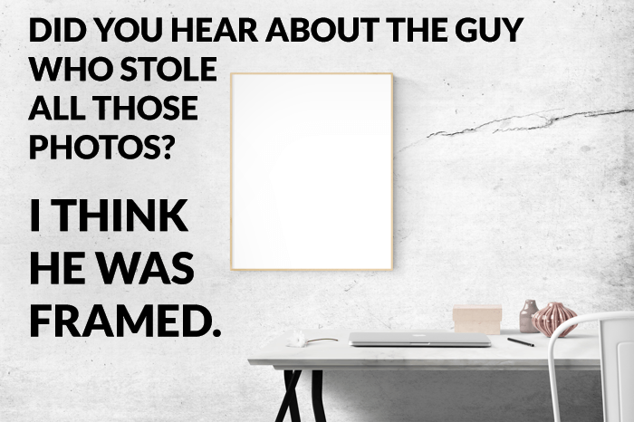 Fun photography joke over a photo of an office space