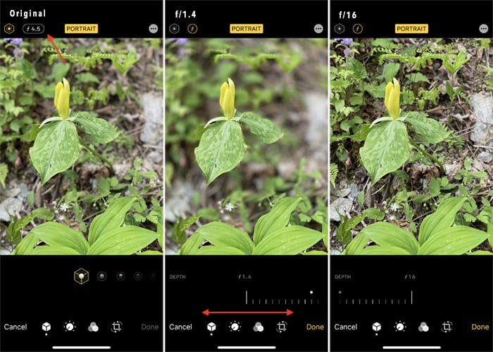 iPhone screenshot edit depth of field