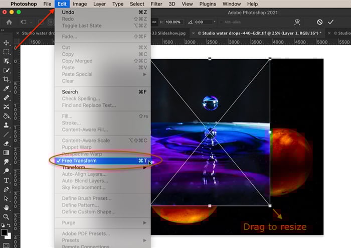 Photoshop screenshot free transform tool