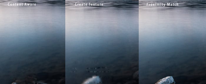 Compare spot healing brush types to remove rock