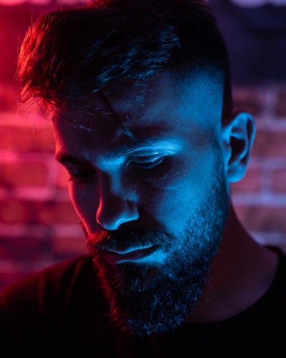 creative double light effect used to add blue and red to portrait in photoshop