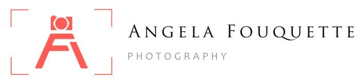 Angela Fouguette logo using her initials in the shape of a camera tripod stand