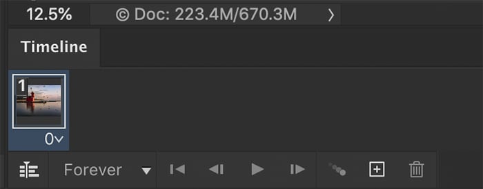 how to make a gif in photoshop: Photoshop screenshot of timeline window with a top layer of animation for a GIF