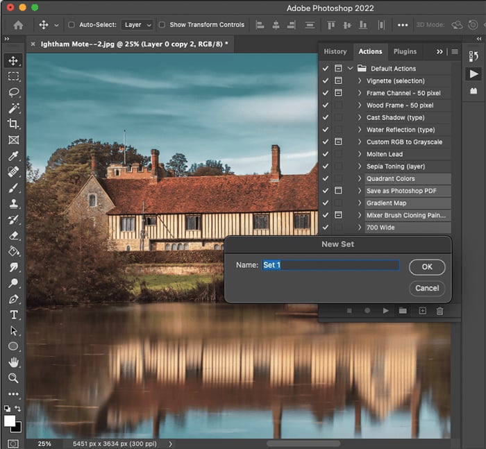 Screenshot of creating a set for how to install Photoshop actions
