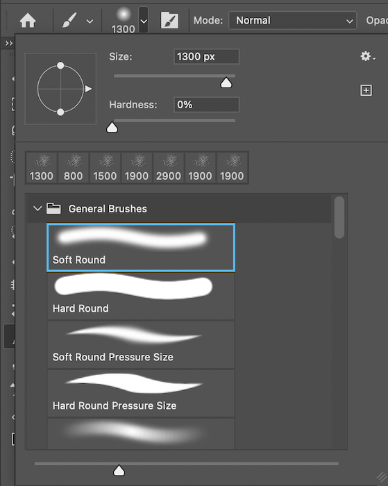 dispersion effect step 4: selecting the soft round brush on photoshop