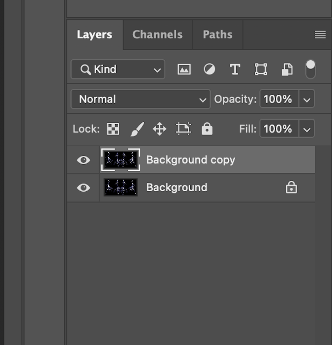 Screenshot of background copy in layer panel for kaleidoscope effect in Photoshop