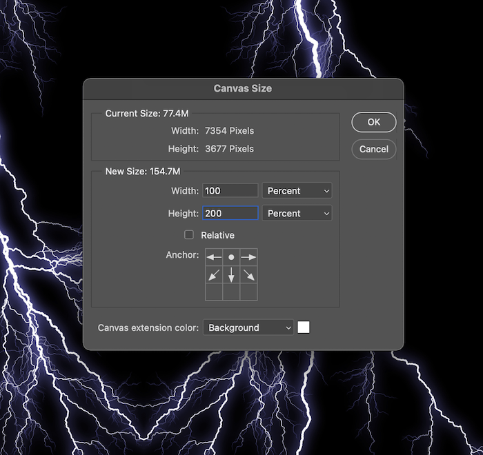 Screenshot of canvas size panel for kaleidoscope effect in Photoshop