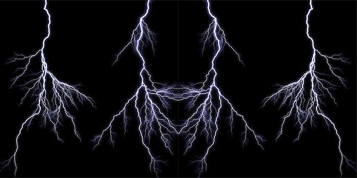 Mirrored lightening images side by side for kaleidoscope effect in Photoshop