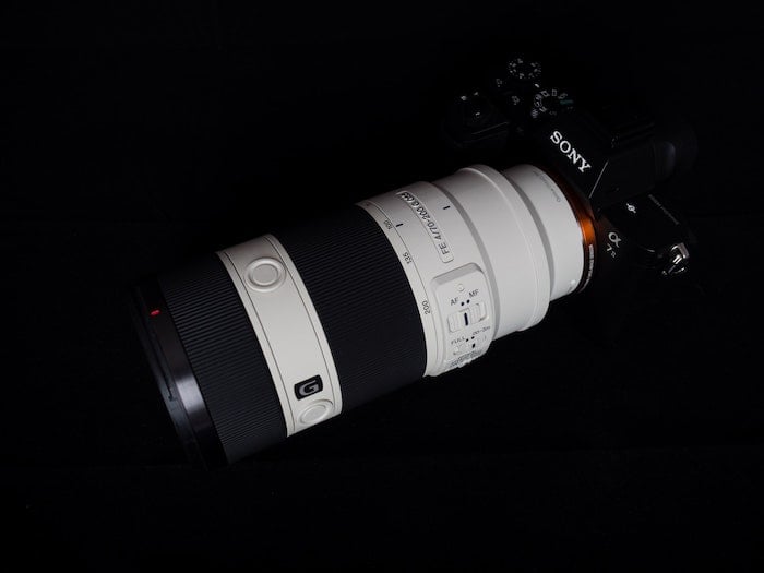 Sony lenses explained g-series telephoto lens with Lens Abbreviations attached to a sony camera