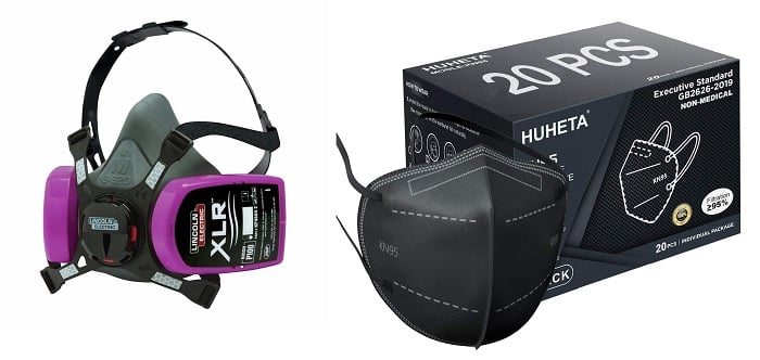 urban exploration gear: product photo of the Lincoln Electric XLR P100&nbsp;and Huheta KN95 mask