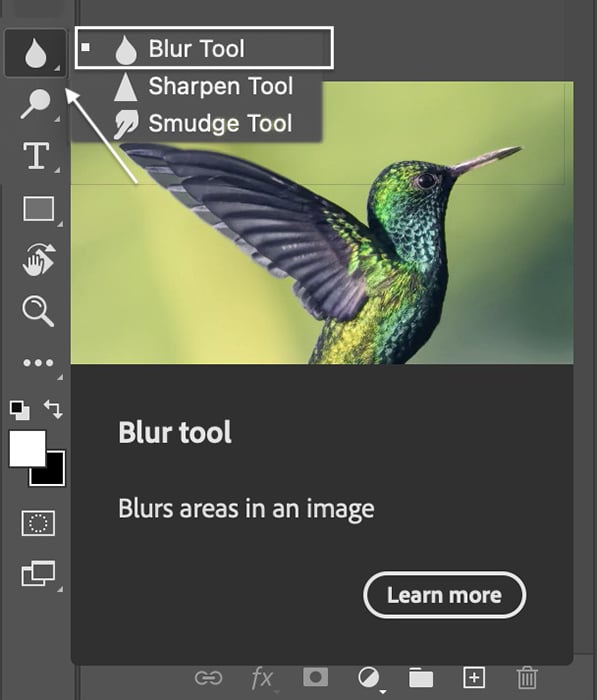 Screenshot of Blur tool in Photoshop toolbar