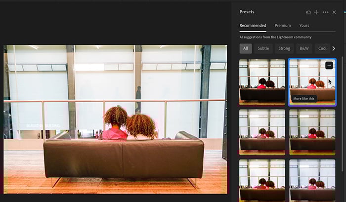 Lightroom screenshot of recommended presets – street photography