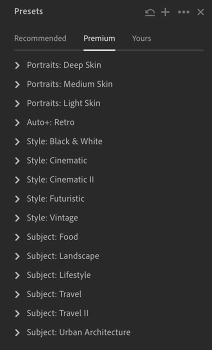 List of Lightroom presets