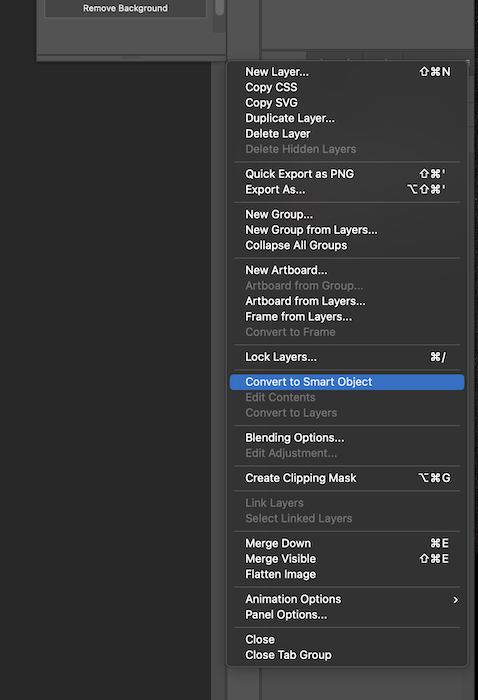 selecting convert to smart object in photoshop