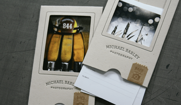photography business cards inside a slipcase. Pictures seen through a window cut out 