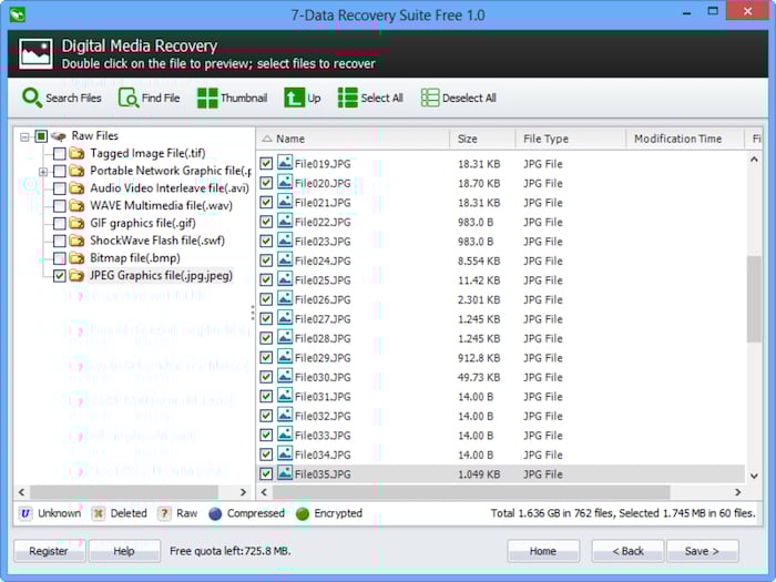 Screenshot of 7-Data Recovery, a free photo recovery software