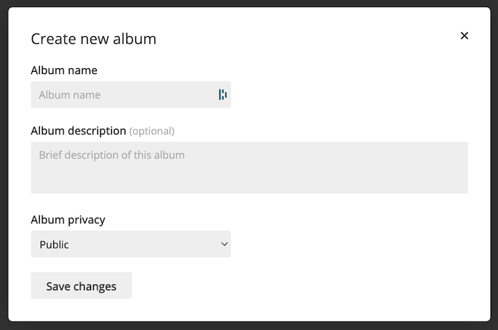 Name and description boxes for an album on ImgBB