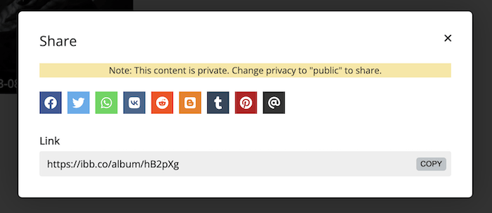 ImgBB social media sharing options