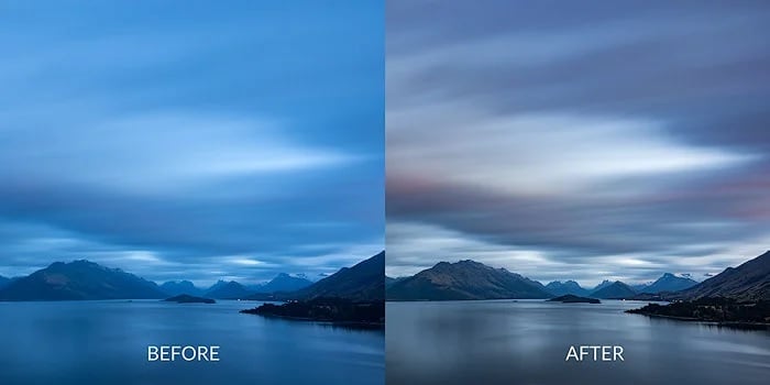 Before and after RAW conversion landscape