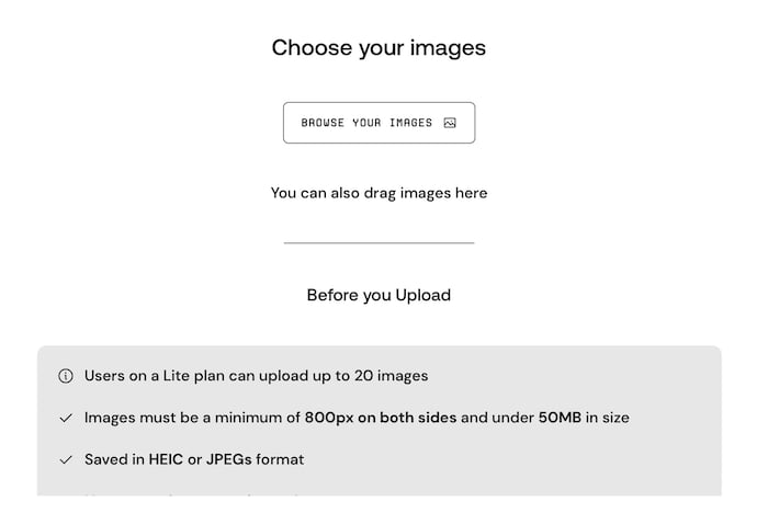 A web interface page where users can upload photos.
