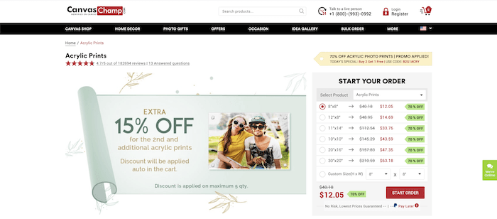 canvaschamp Acrylic photo print service homepage