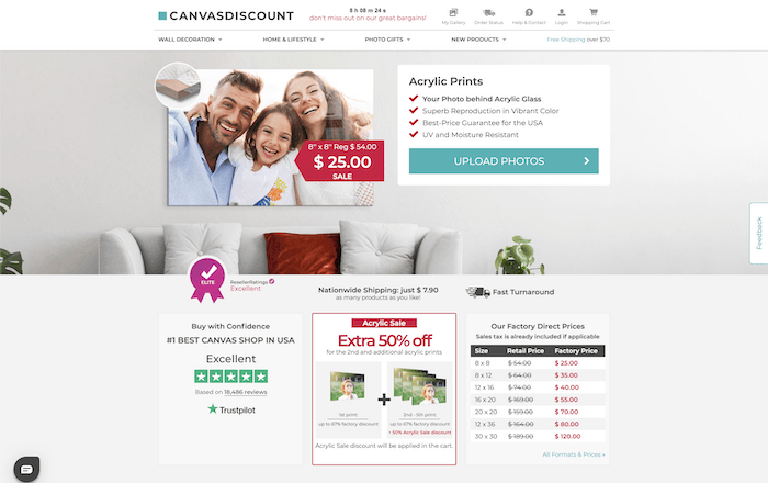 canvasdiscount Acrylic photo print service homepage