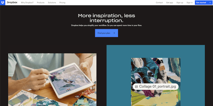 A webpage, featuring an image collage with various content blocks such as photography and text.