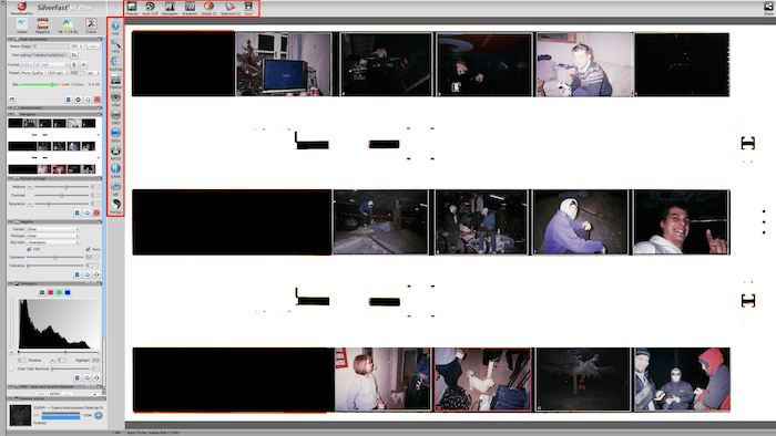 Screenshot of the silverfast interface with a box highlighting the features