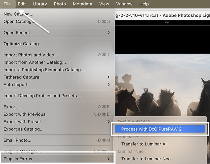 Screenshot Lightroom Classic DxO PureRAW 2 plug-in