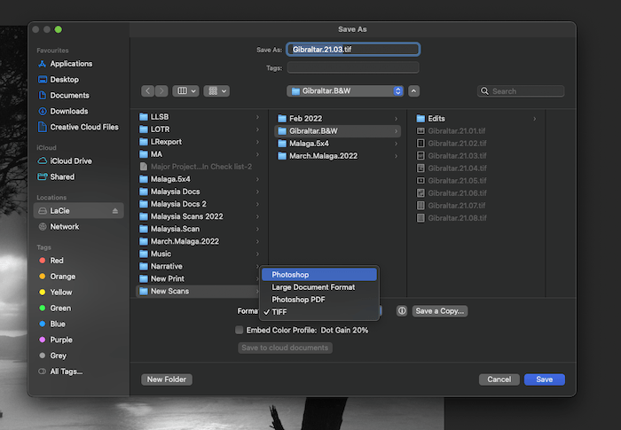 A file directory with folders and files.