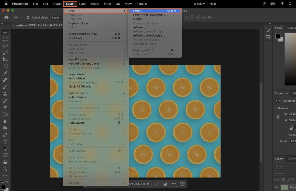 A graphic design program with an orange and blue pattern, and various settings for customizing the background.